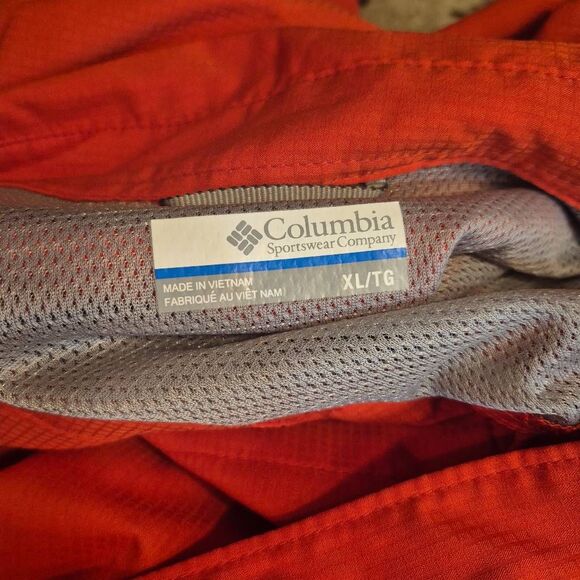 Columbia Men's Dark Orange Red Polyester Button Down Outdoor Quick Dry Ventilate - Picture 11 of 11